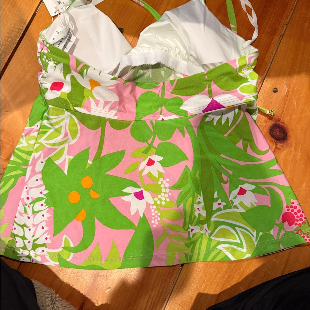 Trina Turk Green Pink White Floral Tankini Top - Picture 2 of 2